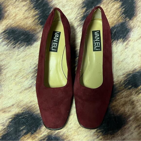 Vintage VanEli Deep Wine Red Block Pumps Heels Size 8.5 - Picture 1 of 9